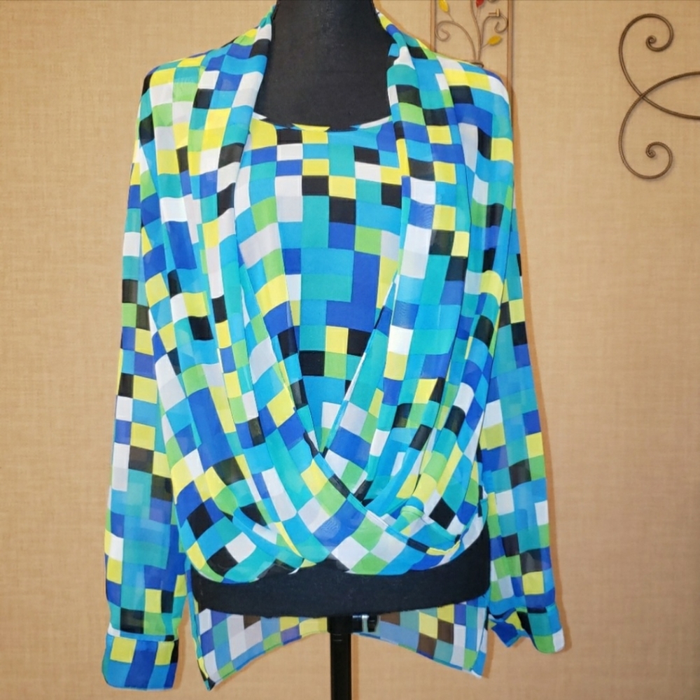 Vince Camuto Multi Color Block Long Sleeve Blouse - image 1